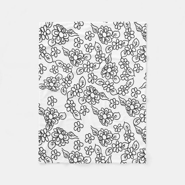 Cute black and white flowers fleecefilt (Framsidan)
