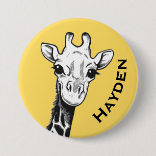 Cute Black and White Giraffe Teckning Personlig Knapp