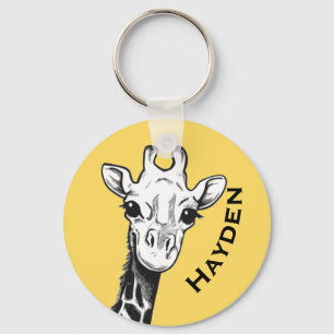 Cute Black and White Giraffe Teckning Personlig Nyckelring