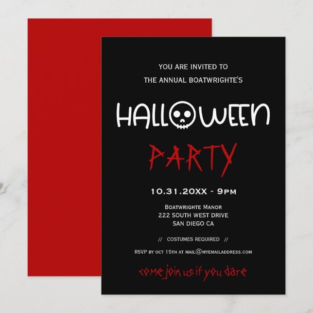 Cute Black and white Halloween fest Inbjudningar (Fram/baksida)