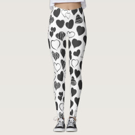 Cute Black and White Hearts Leggings