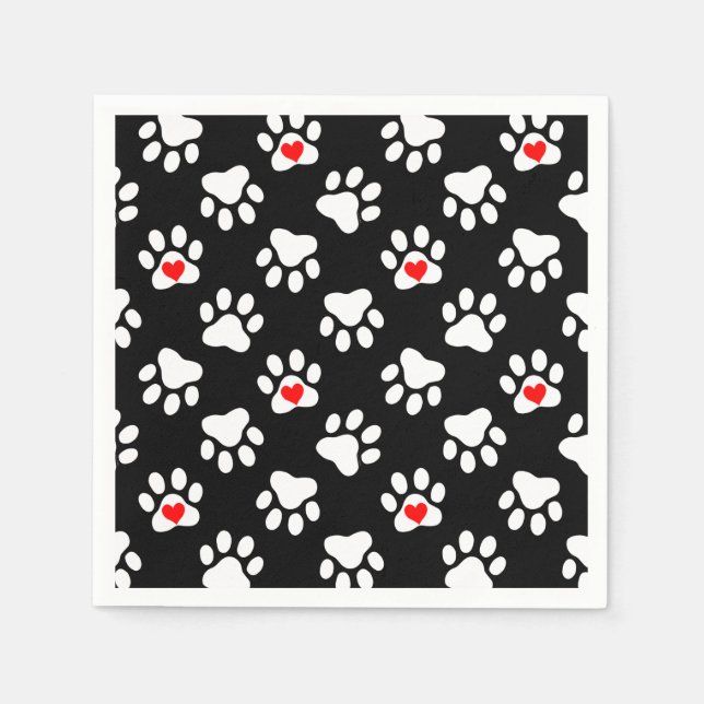 Cute Black and White Hund med Hearts Mönster Pappersservett (Framsidan)