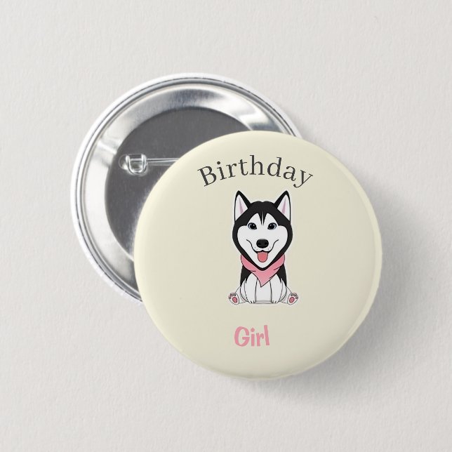 Cute Black and white husky hund Knapp (Framsida & baksida)