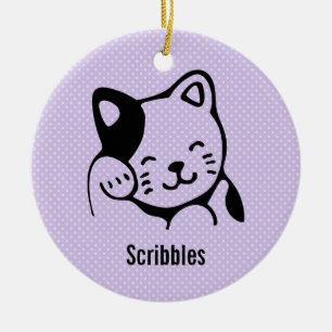 Cute Black and White Kattunge Waking Hej Anpassnin Julgransprydnad Keramik