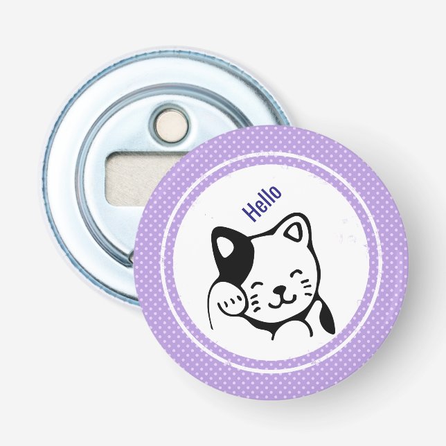 Cute Black and White Kattunge Waking Hej Flasköppnare (Framsidan)