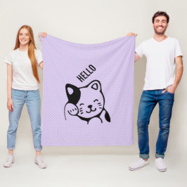 Cute Black and White Kattunge Waking Hej Fleecefilt