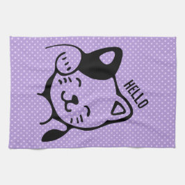 Cute Black and White Kattunge Waking Hej Kökshandduk