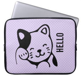 Cute Black and White Kattunge Waking Hej Laptop Fodral
