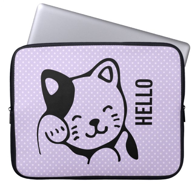 Cute Black and White Kattunge Waking Hej Laptop Fodral (Framsidan)