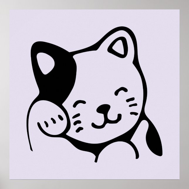 Cute Black and White Kattunge Waking Hej Poster (Framsidan)