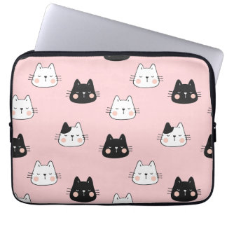 Cute black and White Kawaii cat Laptop Fodral