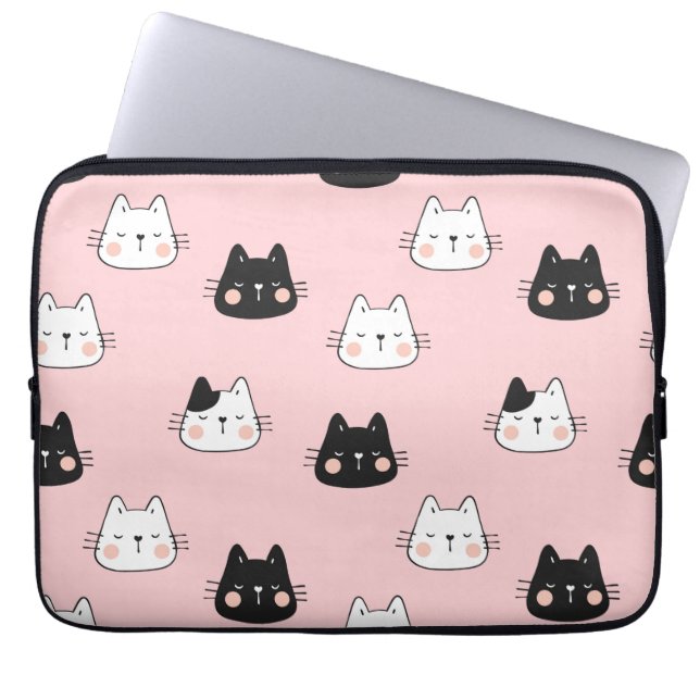 Cute black and White Kawaii cat Laptop Fodral (Framsidan)