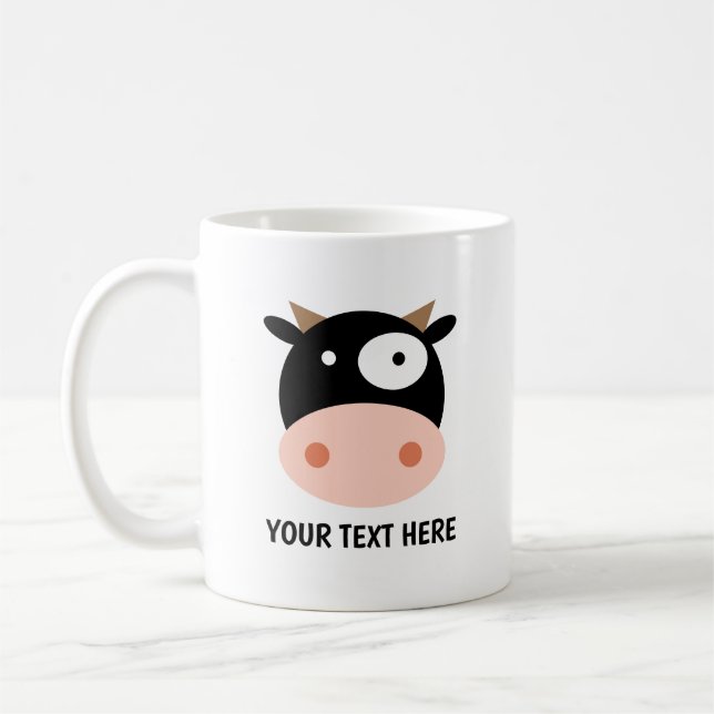 Cute Black and white ko tecknad teckning kaffe mug Kaffemugg (Vänster)