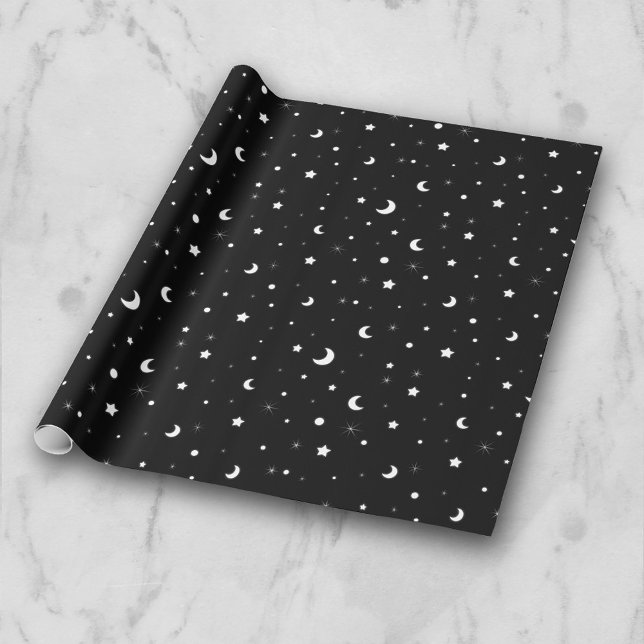 Cute Black and White Måne and Stars Presentpapper (Skapare uppladdad)