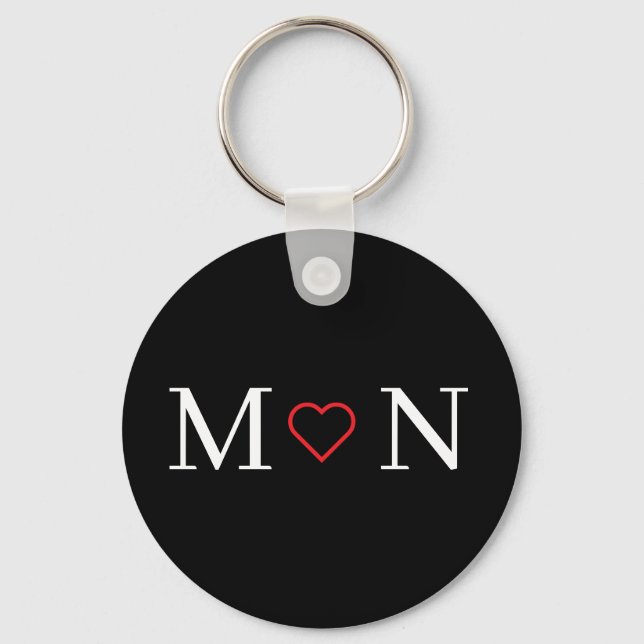 Cute Black and White Monogrammed Nyckelring (Framsida)