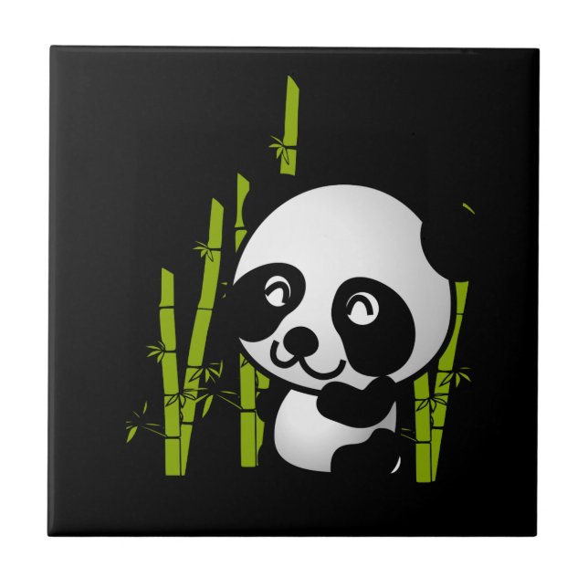 Cute Black and white panda björn i bamboodlingar Kakelplatta (Framsidan)