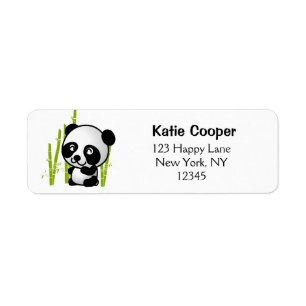 Cute Black and white panda björn i bamboodlingar Returadress Etikett