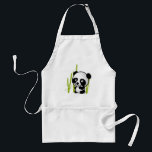 Cute Black and white panda björn i en bambu grove. Förkläde<br><div class="desc">Vilken söt och förtjusande illustration av en svart-vit panda som bär sitta bland gröntens bambostjälkar i en liten grova,  tittar lycklig,  vänskapliga och lovvärda</div>