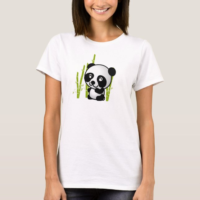 Cute Black and white panda björn i en bambu grove. T-shirt (Framsida)