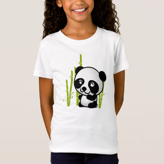 Cute Black and white panda björn i en bambu grove. Tee (Framsida)