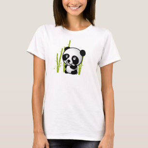 Cute Black and white panda björn i en bambu grove. Tee