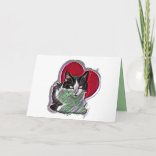 Cute Black and White PopArt Tuxedo Cat Heart Kort