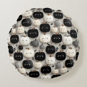Cute Black and White Pumpkin Fall Mönster Rund Kudde