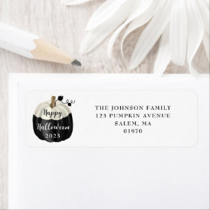 Cute Black and White Pumpkin Happy halloween 2022 Returadress Etikett