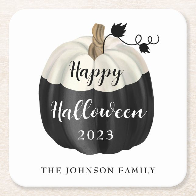 Cute Black and White Pumpkin Happy halloween 2022 Underlägg Papper Kvadrat (Framsidan)