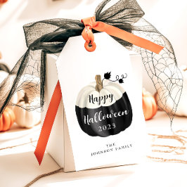 Cute Black and White Pumpkin Happy halloween Presentetikett