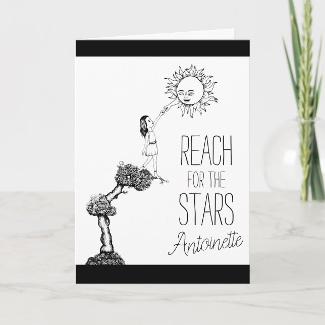 Cute Black and White Reach för Stars Lycka till Kort (Framsida)