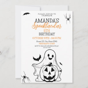 Cute Black and White Spooky Ghost Pumpkin Birthday Inbjudningar