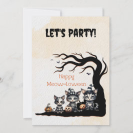 Cute Black and White Stripe Halloween Ghost Cats Inbjudningar