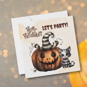 Cute Black and White Stripe Halloween Kitten Inbjudningar