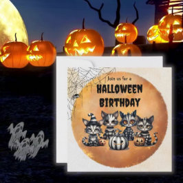 Cute Black and White Stripe Halloween Kitten Inbjudningar