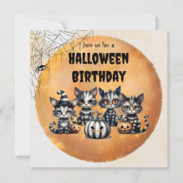 Cute Black and White Stripe Halloween Kitten Inbjudningar