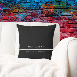 Cute Black and White Teacher Apprecision Gift Kudde