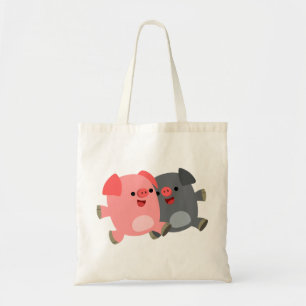 Cute Black and White Tecknad Grisar Bag Tygkasse