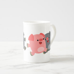 Cute Black and White Tecknad Grisar Benporslin Mugg
