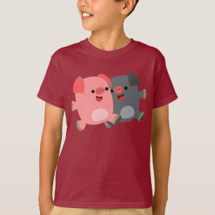 Cute Black and White Tecknad Grisar Children T-Shi T-shirt