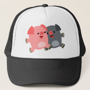 Cute Black and White Tecknad Grisar Hat Truckerkeps