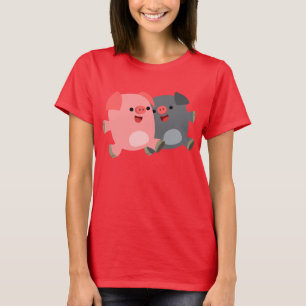Cute Black and White Tecknad Grisar Kvinnor T-Shir Tee