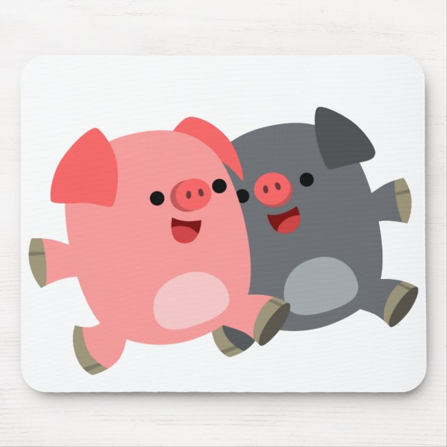 Cute Black and White Tecknad Grisar Mousepad Musmatta (Framsidan)