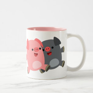 Cute Black and White Tecknad Grisar Mugg