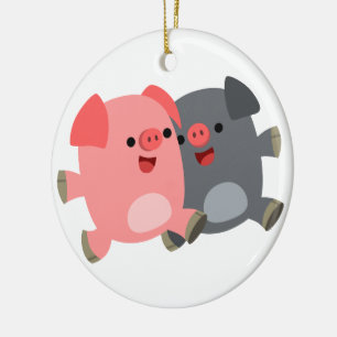 Cute Black and White Tecknad Grisar Ornament