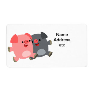 Cute Black and White Tecknad Grisar Shipping Label Fraktsedel