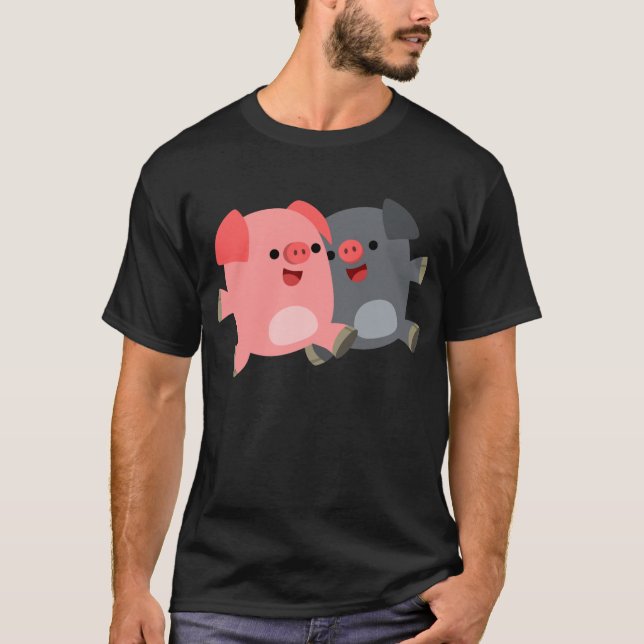Cute Black and White Tecknad Grisar T-Shirt (Framsida)