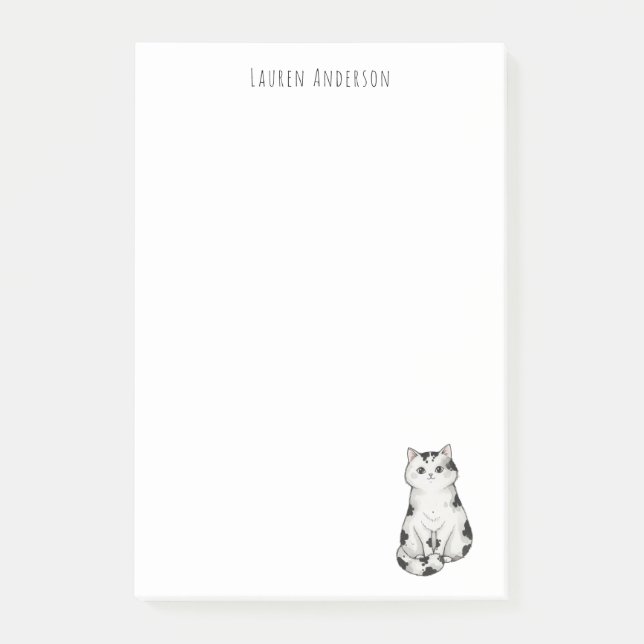 Cute black and white whimsical Cat Notepad Post-it Block (Framsida)