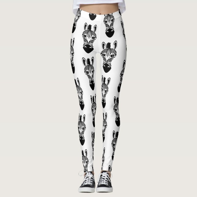 Cute black and white zebra mönstrad leggings (Framsida)