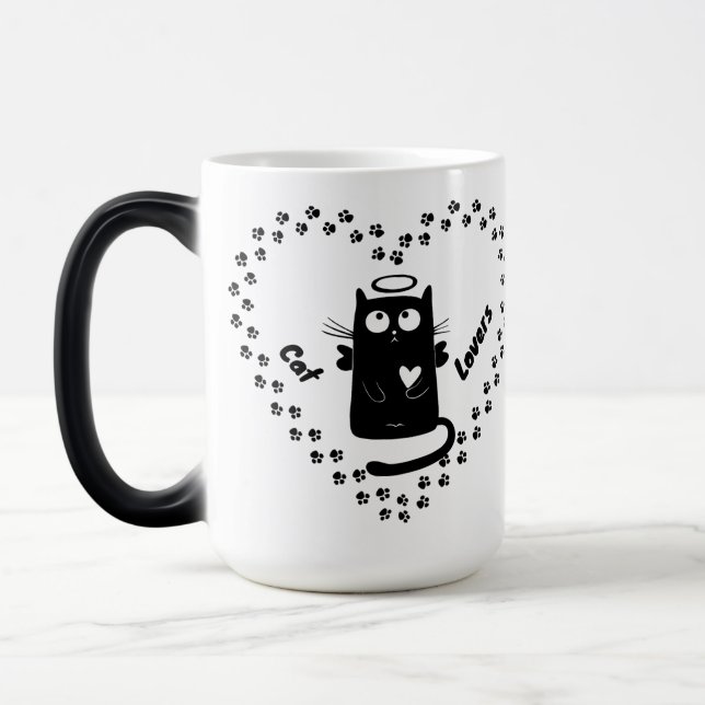 Cute Black Angel Cat Lovers Heart Mug Magisk Mugg (Vänster)